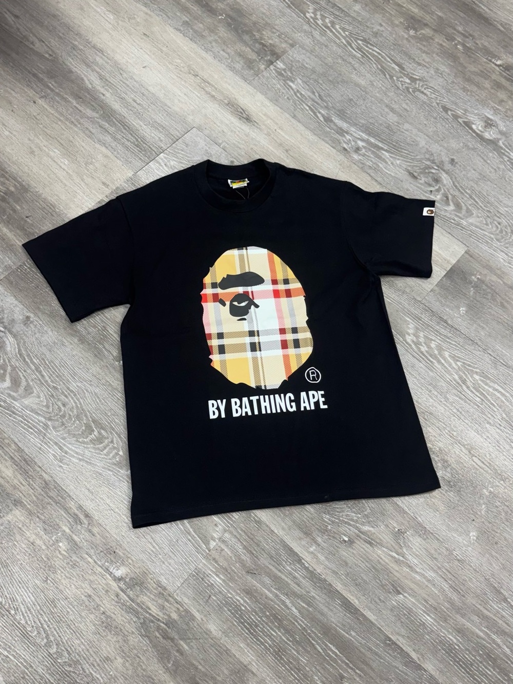 BY BATHING APE Black Short-Sleeve Plaid Logo Tee